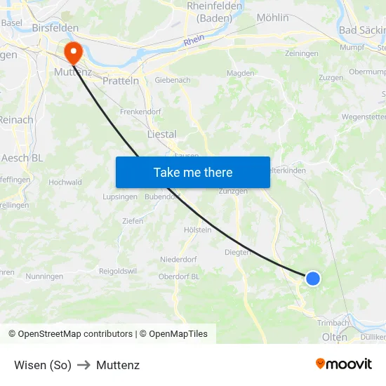 Wisen (So) to Muttenz map