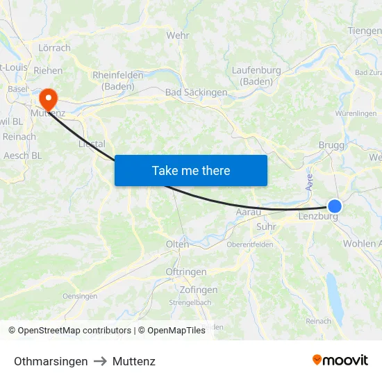 Othmarsingen to Muttenz map
