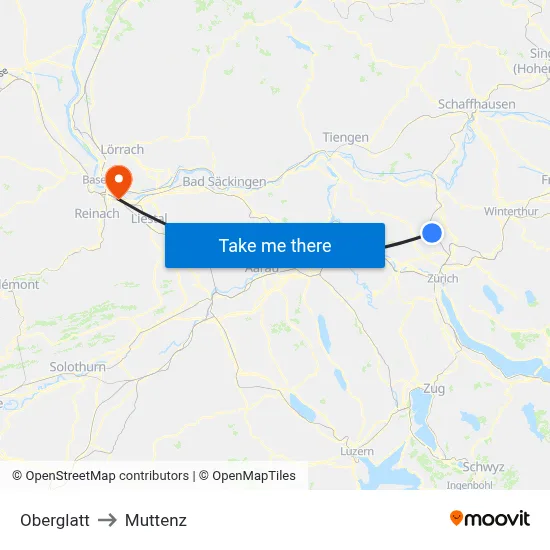 Oberglatt to Muttenz map