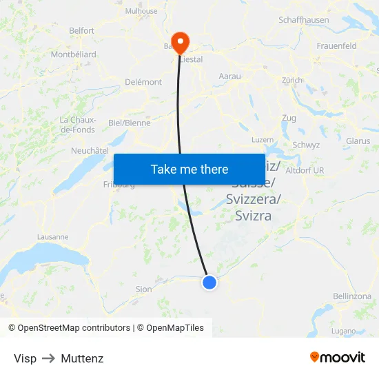 Visp to Muttenz map