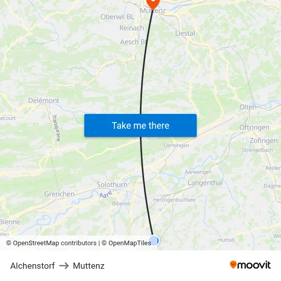 Alchenstorf to Muttenz map