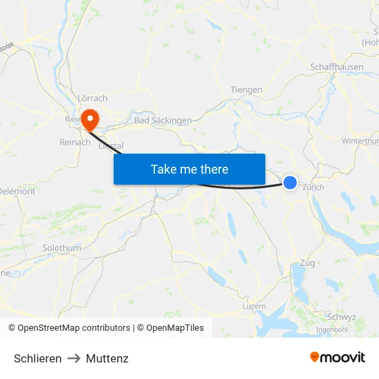 Schlieren to Muttenz map