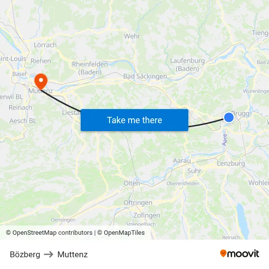 Bözberg to Muttenz map