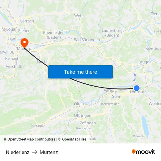 Niederlenz to Muttenz map