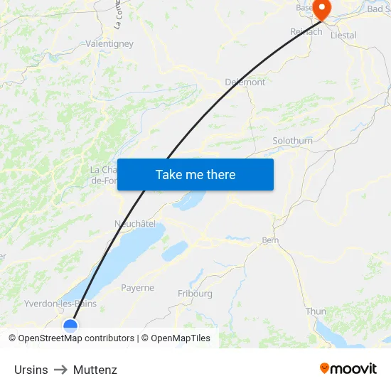 Ursins to Muttenz map