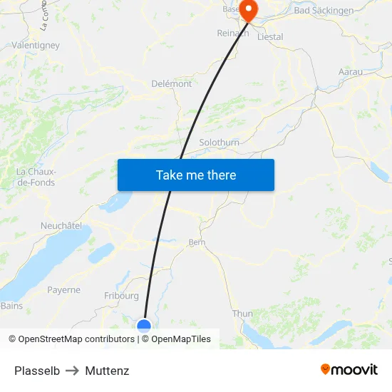 Plasselb to Muttenz map