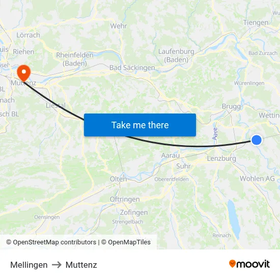 Mellingen to Muttenz map