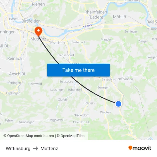 Wittinsburg to Muttenz map