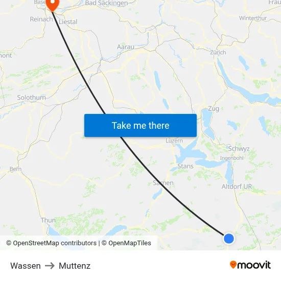 Wassen to Muttenz map