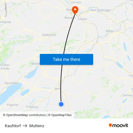 Kaufdorf to Muttenz map