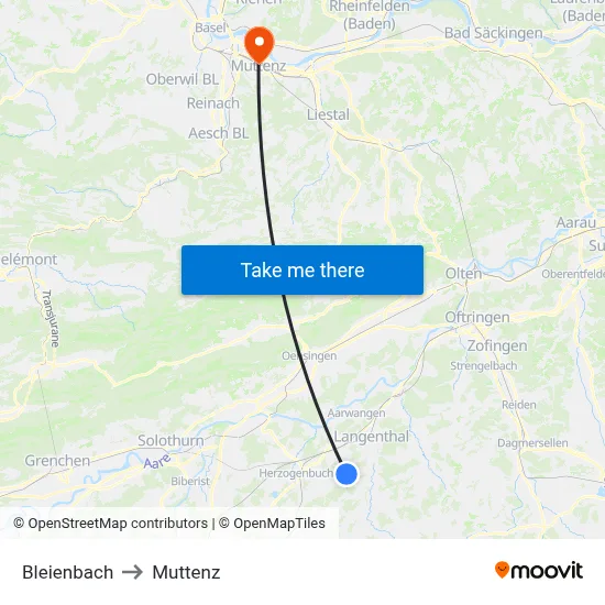 Bleienbach to Muttenz map