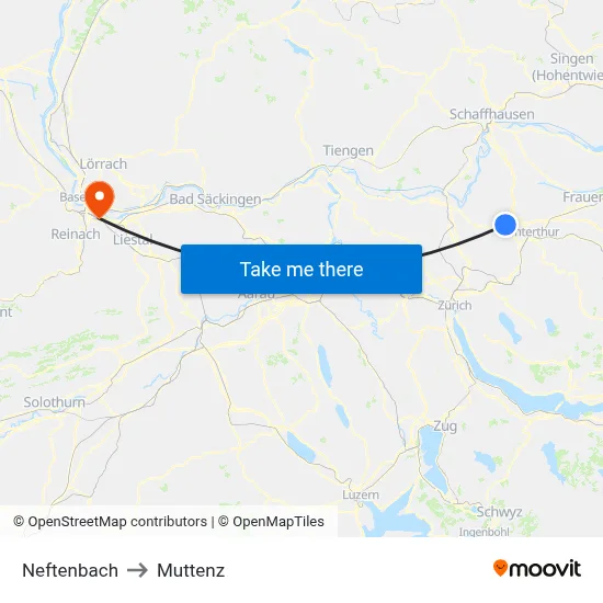 Neftenbach to Muttenz map