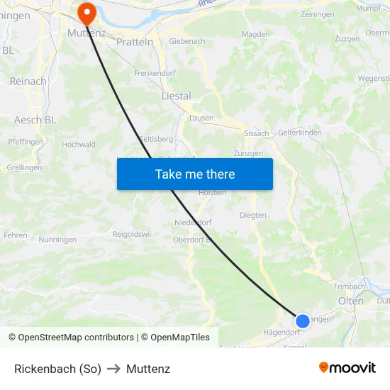 Rickenbach (So) to Muttenz map