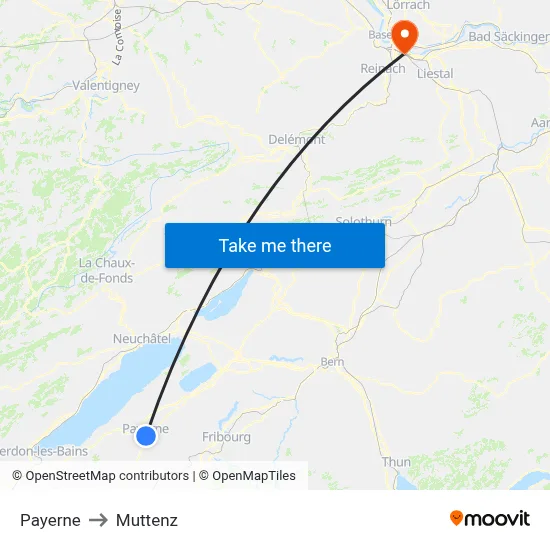 Payerne to Muttenz map