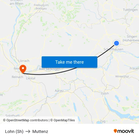 Lohn (Sh) to Muttenz map