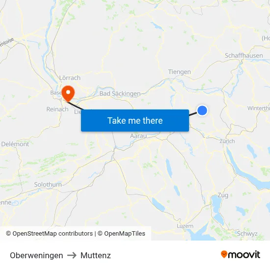 Oberweningen to Muttenz map