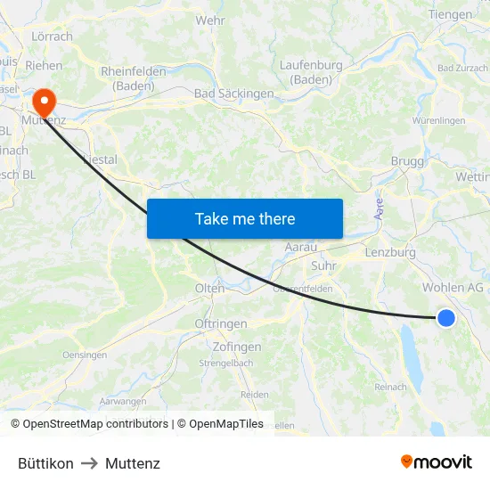 Büttikon to Muttenz map