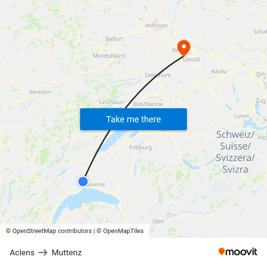 Aclens to Muttenz map