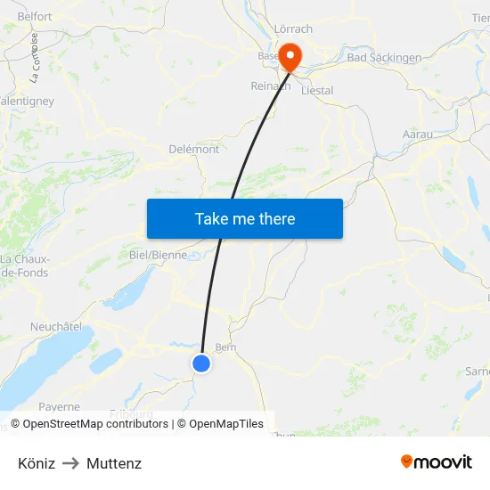 Köniz to Muttenz map