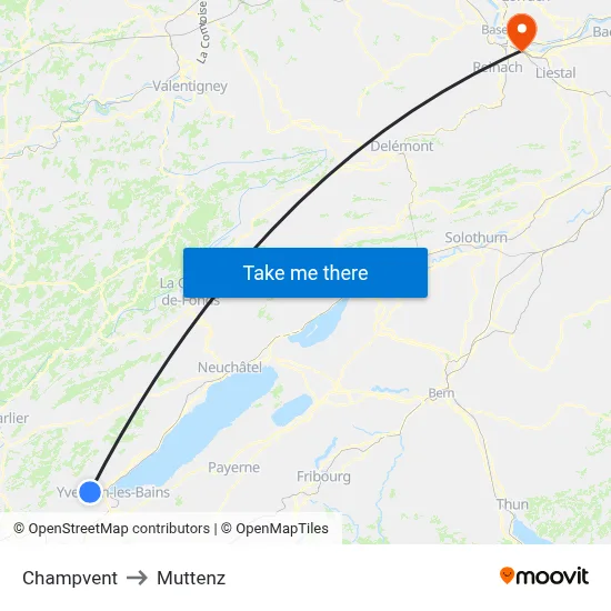 Champvent to Muttenz map