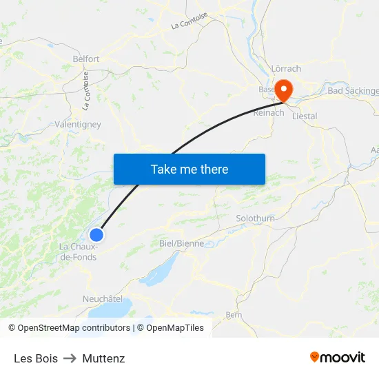 Les Bois to Muttenz map