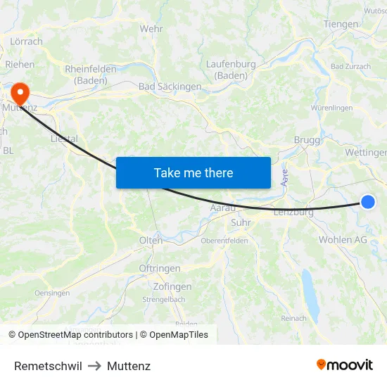 Remetschwil to Muttenz map