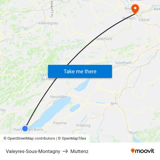 Valeyres-Sous-Montagny to Muttenz map