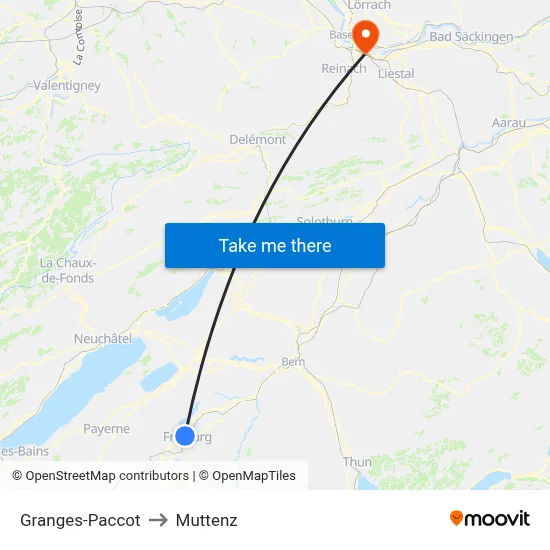 Granges-Paccot to Muttenz map