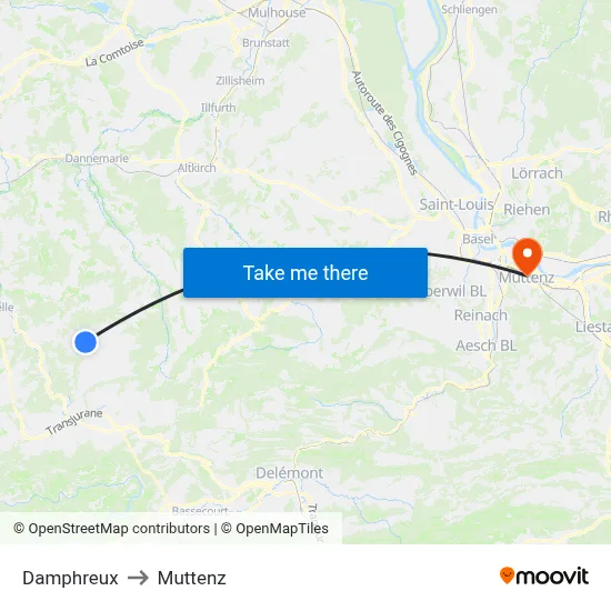 Damphreux to Muttenz map