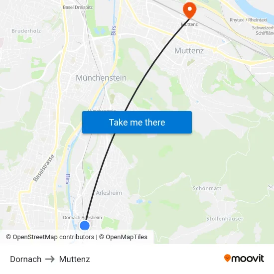 Dornach to Muttenz map