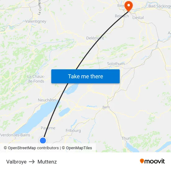 Valbroye to Muttenz map