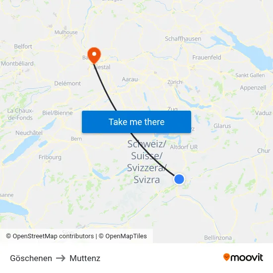 Göschenen to Muttenz map