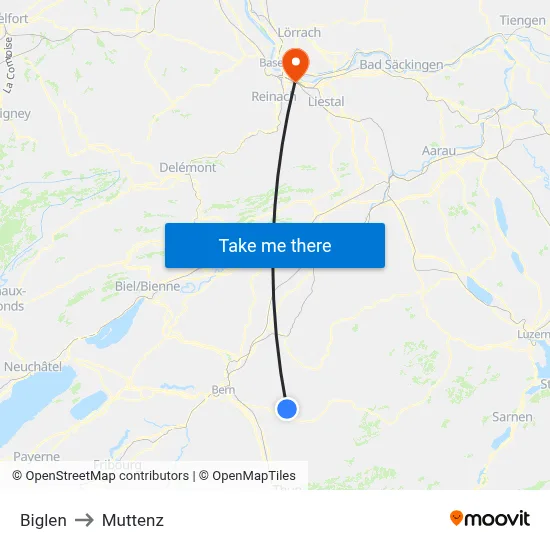 Biglen to Muttenz map