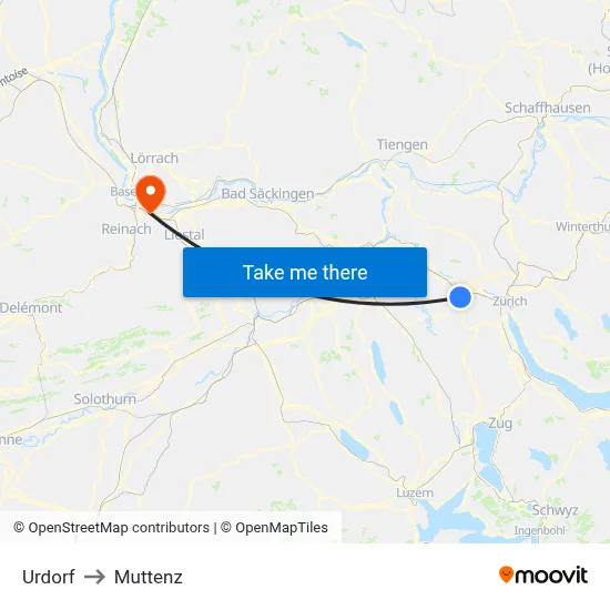 Urdorf to Muttenz map