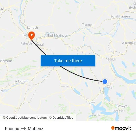 Knonau to Muttenz map
