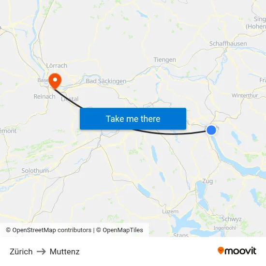 Zürich to Muttenz map