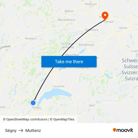 Ségny to Muttenz map