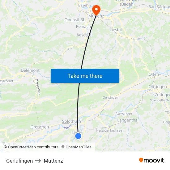 Gerlafingen to Muttenz map