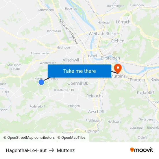 Hagenthal-Le-Haut to Muttenz map