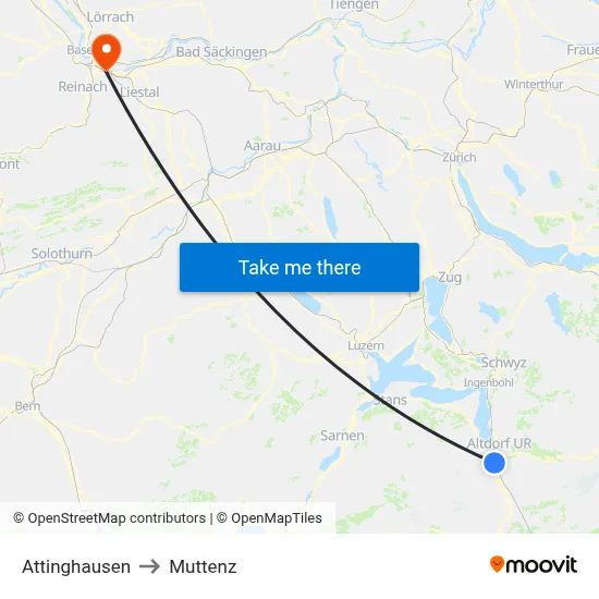 Attinghausen to Muttenz map