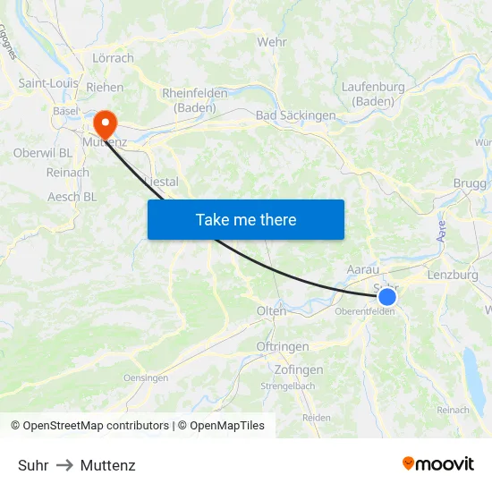 Suhr to Muttenz map