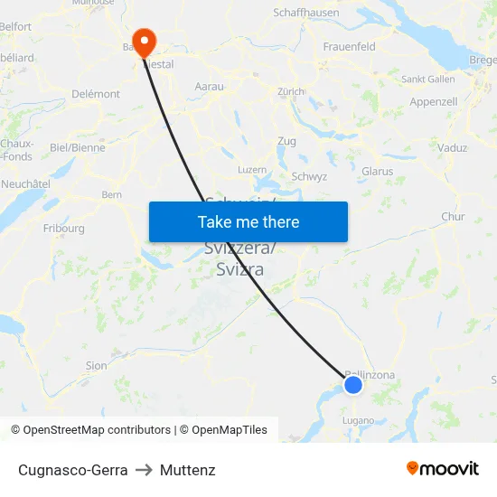 Cugnasco-Gerra to Muttenz map