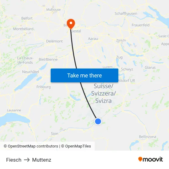 Fiesch to Muttenz map