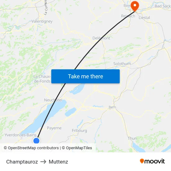 Champtauroz to Muttenz map