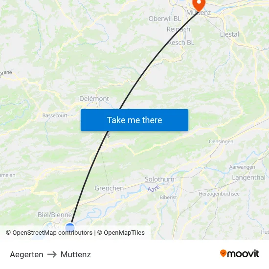 Aegerten to Muttenz map