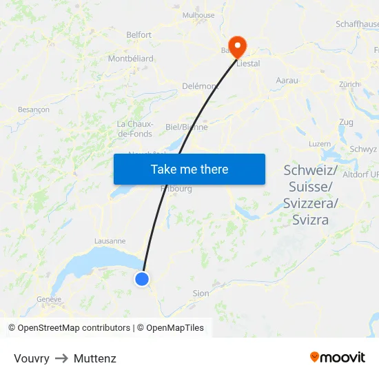 Vouvry to Muttenz map
