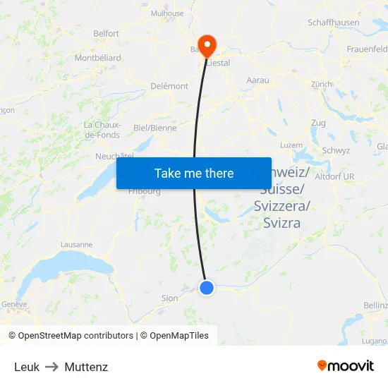 Leuk to Muttenz map