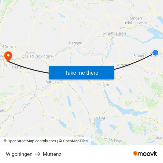 Wigoltingen to Muttenz map
