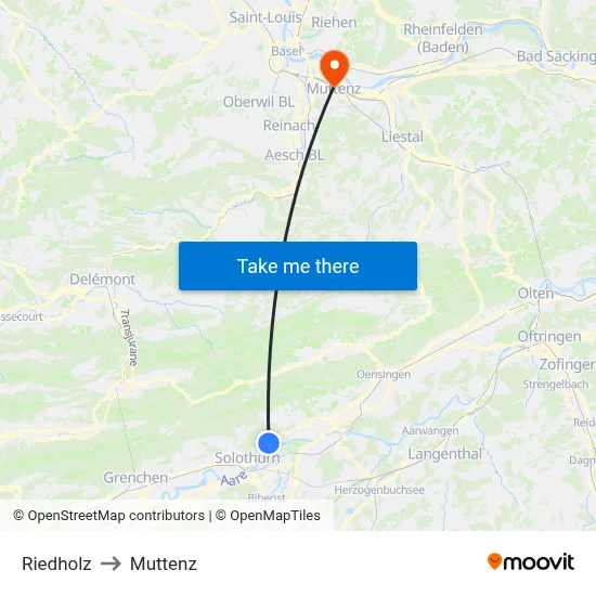 Riedholz to Muttenz map