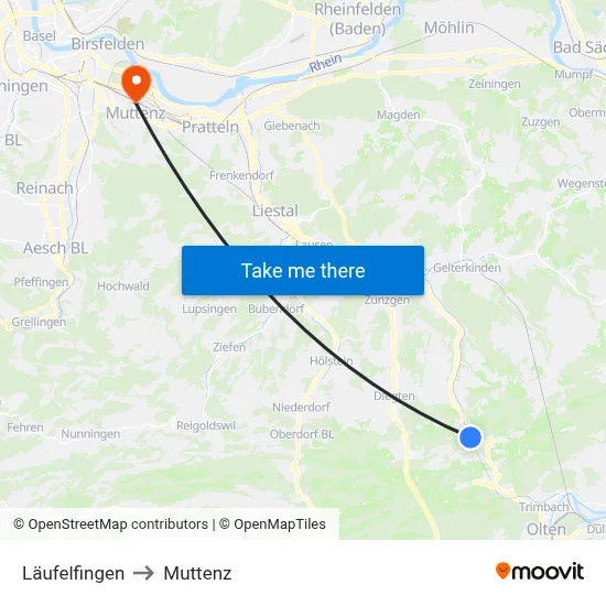 Läufelfingen to Muttenz map